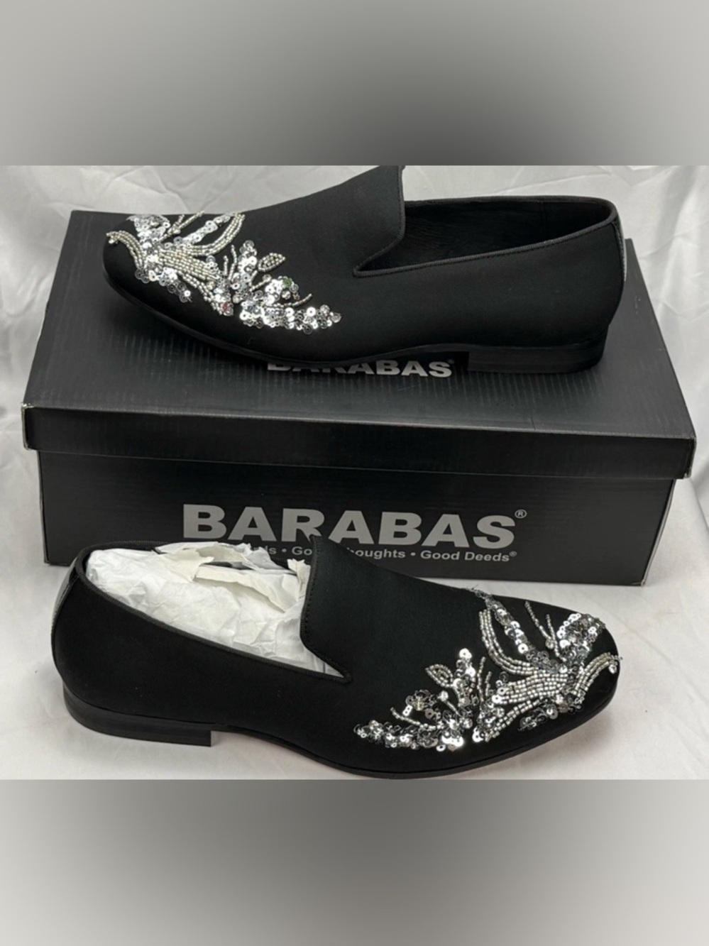 Men's Dress Shoes Barabas Size 10 Black Sequin Palm Tree Loafers Slip on